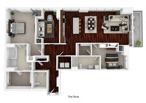 Floor plan for 2 beds, 3 baths, 1902 sqft